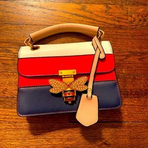 Bee jeweled vegan leather handbag